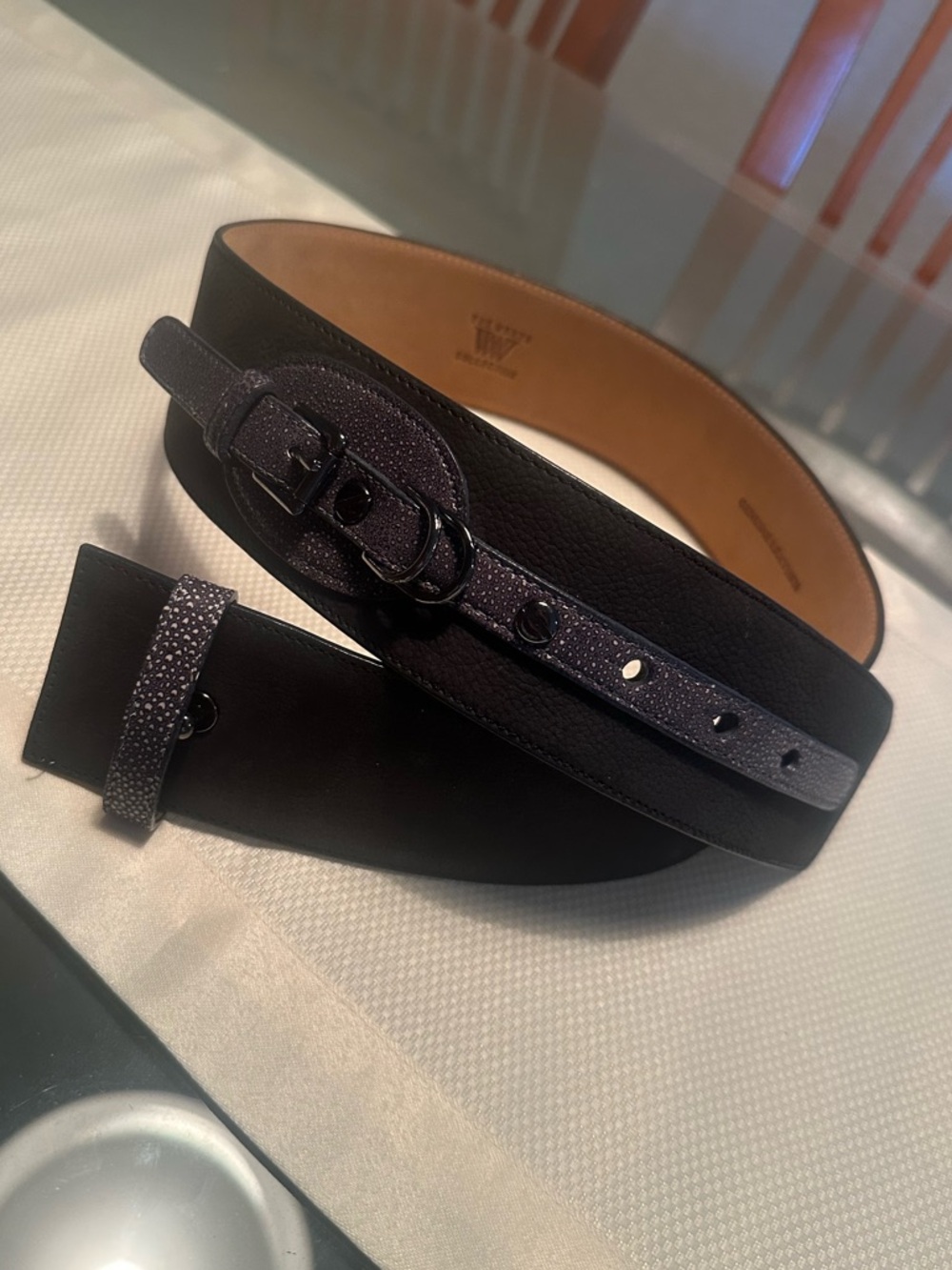 Worth Collection wide suede belt